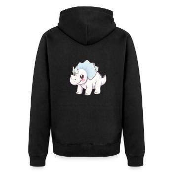 Lächelnder Cartoon-Dinosaurier mit blauer Schleife - Unisex Premium Bio Zip Hoodie - Schwarz - Hinten - Nico (187cm)