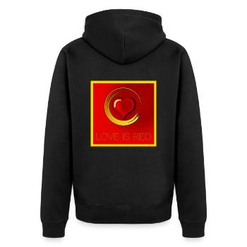Herz - Love is red - Unisex Premium Bio Zip Hoodie - Schwarz - Hinten - Nico (187cm)