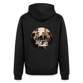 Stilvoller Abend unter Freunden - Unisex Premium Bio Zip Hoodie - Schwarz - Hinten - Nico (187cm)