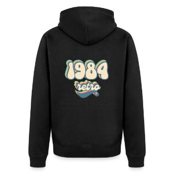 1984 Retro Geschenkidee - Unisex Premium Bio Zip Hoodie - Schwarz - Hinten - Nico (187cm)