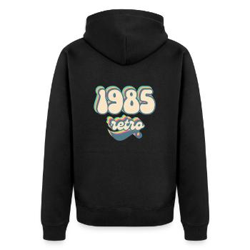 1985 Retro Geschenkidee - Unisex Premium Bio Zip Hoodie - Schwarz - Hinten - Nico (187cm)