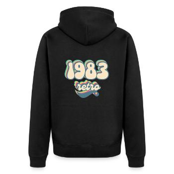 1983 Retro Geschenkidee - Unisex Premium Bio Zip Hoodie - Schwarz - Hinten - Nico (187cm)