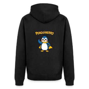 Pingouin joyeux se tenant audacieusement avec une écharpe - Veste à capuche bio Premium Unisexe - noir - Dos - Nico (187cm)
