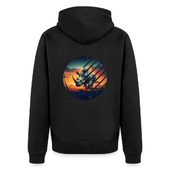 Geometric Rhino Sunset Scene - Unisex Premium Organic Zip Hoodie - black - Back - Nico (187cm)