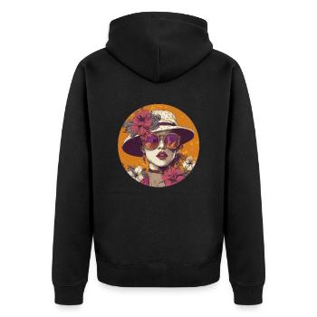 Blumen und Style: Ein Hauch von Sommerglamour! - Unisex Premium Bio Zip Hoodie - Schwarz - Hinten - Nico (187cm)