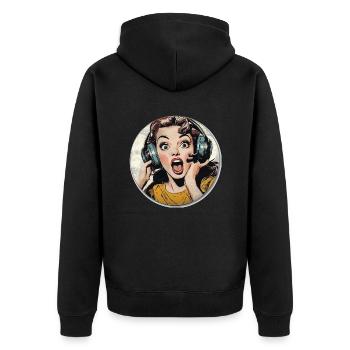 Wow-Moment: Retro-Überraschung pur! - Unisex Premium Bio Zip Hoodie - Schwarz - Hinten - Nico (187cm)