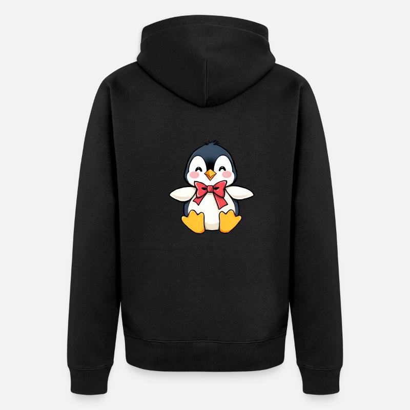 Charmanter Pinguin mit roter Fliege - Unisex Premium Bio Zip Hoodie - Schwarz