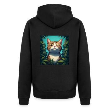 Der entspannte Kater - Unisex Premium Bio Zip Hoodie - Schwarz - Hinten - Nico (187cm)