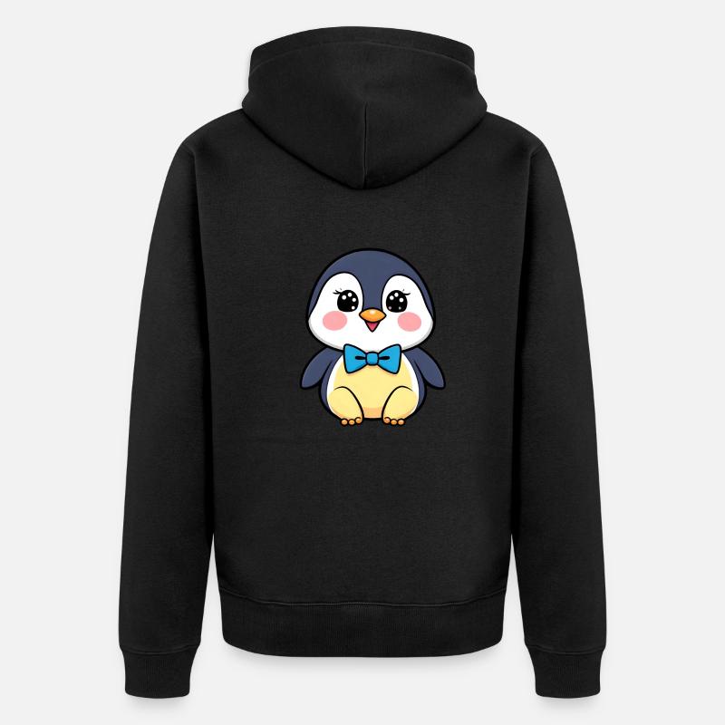 Fröhlicher Pinguin mit blauer Fliege - Unisex Premium Bio Zip Hoodie - Schwarz
