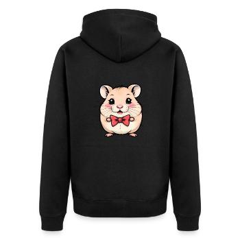 Entzückender Hamster mit roter Fliege - Unisex Premium Bio Zip Hoodie - Schwarz - Hinten - Nico (187cm)