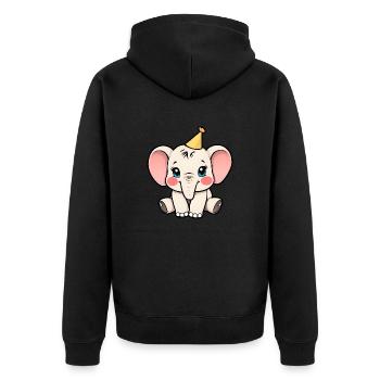 Glücklicher Cartoon-Elefant mit Partyhut - Unisex Premium Bio Zip Hoodie - Schwarz - Hinten - Nico (187cm)