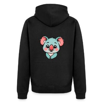 Cheerful Cartoon Koala with Teal Fur - Unisex Premium Organic Zip Hoodie - black - Back - Nico (187cm)