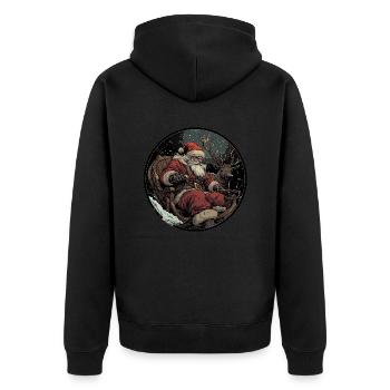 Winterliche Reise: Santa und sein treuer Begleiter - Unisex Premium Bio Zip Hoodie - Schwarz - Hinten - Nico (187cm)