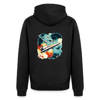 Zukunftsflug: Galaktische Raumflotte in Action - Unisex Premium Bio Zip Hoodie - Schwarz - Hinten - Nico (187cm)