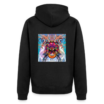 Die Stadt des Schädels - Unisex Premium Bio Zip Hoodie - Schwarz - Hinten - Nico (187cm)