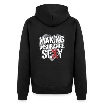 Fresh statement for the insurance world - Unisex Premium Organic Zip Hoodie - black - Back - Nico (187cm)