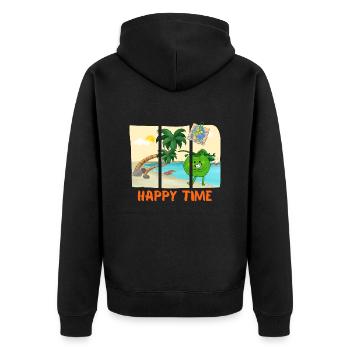 Happy Time - Unisex Premium Organic Zip Hoodie - black - Back - Nico (187cm)