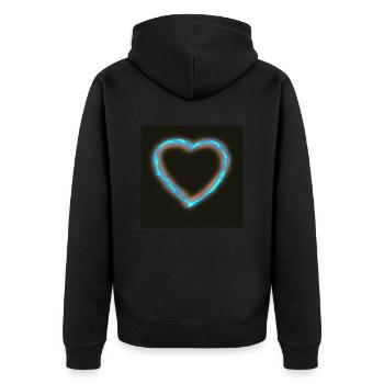 Blaues Wasser Herz mit Beleuchtung - Unisex Premium Bio Zip Hoodie - Schwarz - Hinten - Nico (187cm)