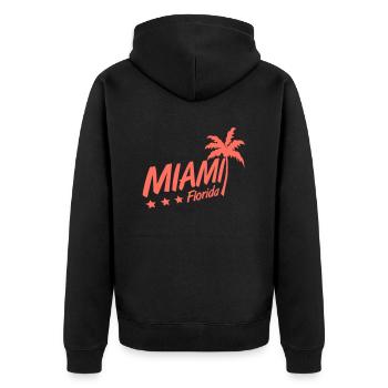 Miami USA Palmen Strand Sonne Amerika Florida Logo - Unisex Premium Bio Zip Hoodie - Schwarz - Hinten - Nico (187cm)