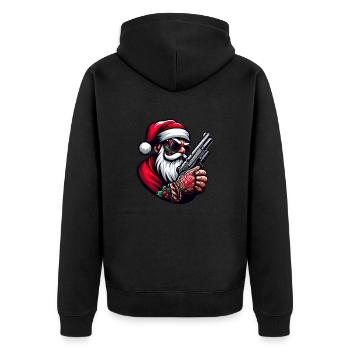 Gangster Weihnachtsmann mit Pistole - Unisex Premium Bio Zip Hoodie - Schwarz - Hinten - Nico (187cm)