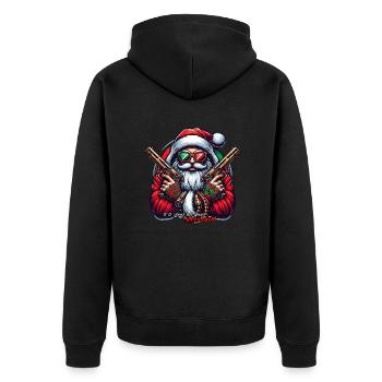 Gangster Santa mit zwei Pistolen und Spruch - Unisex Premium Bio Zip Hoodie - Schwarz - Hinten - Nico (187cm)