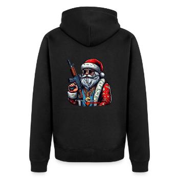Weihnachtsmann mit AK 47 und lustigem Spruch - Unisex Premium Bio Zip Hoodie - Schwarz - Hinten - Nico (187cm)