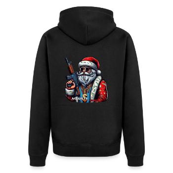 Weihnachtsmann mit AK 47 und lustigem Spruch - Unisex Premium Bio Zip Hoodie - Schwarz - Hinten - Nico (187cm)