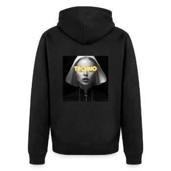Sweet Techno Nun - Rave Design - Unisex Premium Bio Zip Hoodie - Schwarz - Hinten - Nico (187cm)