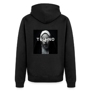 The Techno Nun - Rave Design Supprised - Unisex Premium Bio Zip Hoodie - Schwarz - Hinten - Nico (187cm)