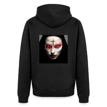 Satanic Techno Nun - Rave Design - Unisex Premium Bio Zip Hoodie - Schwarz - Hinten - Nico (187cm)