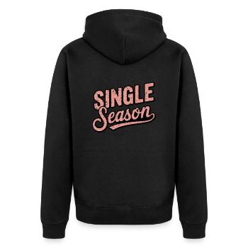 Einzelne Saison - Unisex Premium Bio Zip Hoodie - Schwarz - Hinten - Nico (187cm)