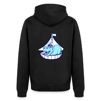Lustiges Nilpferd Kapitän Segelt Süß Cartoon Comic - Unisex Premium Bio Zip Hoodie - Schwarz - Hinten - Nico (187cm)