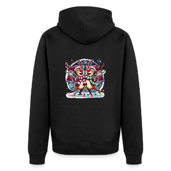 Zwei fröhliche Rentiere auf dem Weihnachtsmarkt - Unisex Premium Bio Zip Hoodie - Schwarz - Hinten - Nico (187cm)