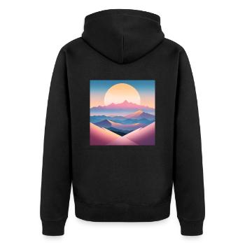 Minimalist mountain landscape at sunrise - Unisex Premium Organic Zip Hoodie - black - Back - Nico (187cm)