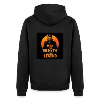 The man, the myth, the legend - Unisex Premium Bio Zip Hoodie - Schwarz - Hinten - Nico (187cm)