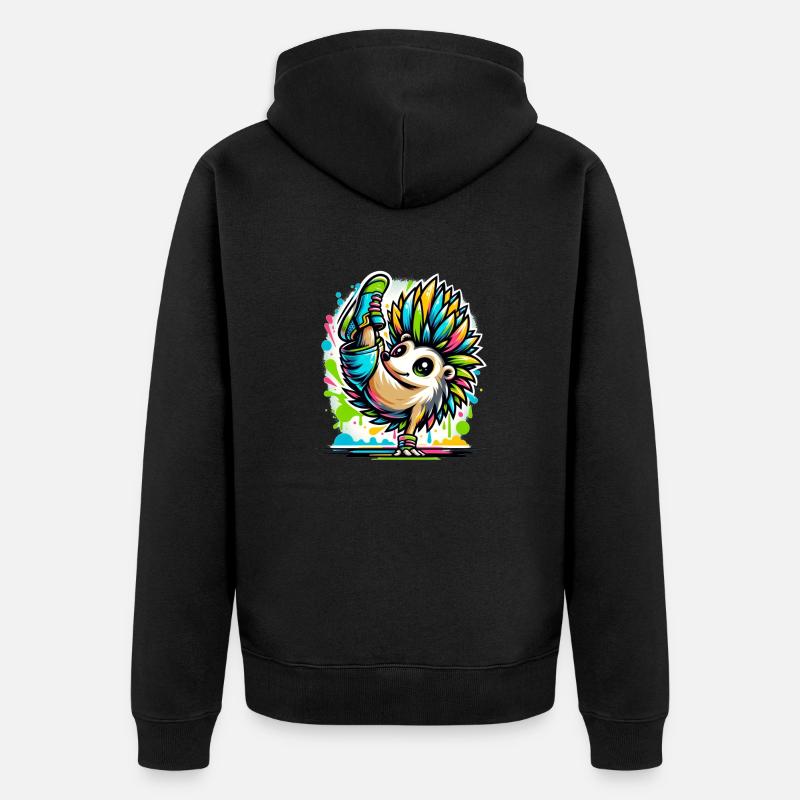 cooler Igel Breakdance Tanzen - Unisex Premium Bio Zip Hoodie - Schwarz
