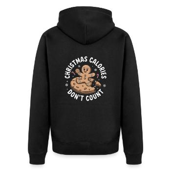 Gingerbread's Sweet Excuse Tee - Weihnachtsplätzchen - Unisex Premium Bio Zip Hoodie - Schwarz - Hinten - Nico (187cm)