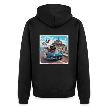 Cat on tour - I love France - Mont-Saint-Michel - Unisex Premium Organic Zip Hoodie - black - Back - Nico (187cm)
