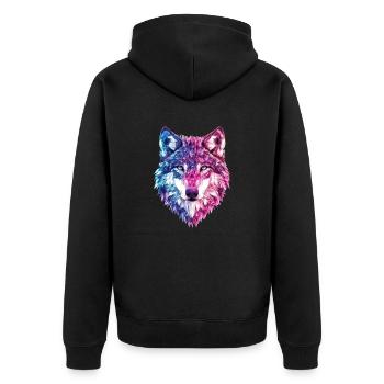 Wolf Kristalle Fantasy - Unisex Premium Bio Zip Hoodie - Schwarz - Hinten - Nico (187cm)