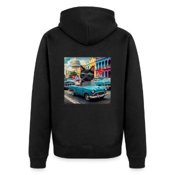 Cat on tour - Ich liebe Kuba! -Havanna - Unisex Premium Bio Zip Hoodie - Schwarz - Hinten - Nico (187cm)
