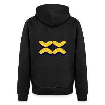 Four pattern shapes in yellow with black background green - Unisex Premium Organic Zip Hoodie - black - Back - Nico (187cm)