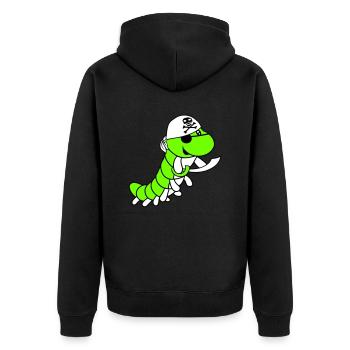 Raupe Böse Piraten Matrose Mütze Lustig Süß Comic - Unisex Premium Bio Zip Hoodie - Schwarz - Hinten - Nico (187cm)