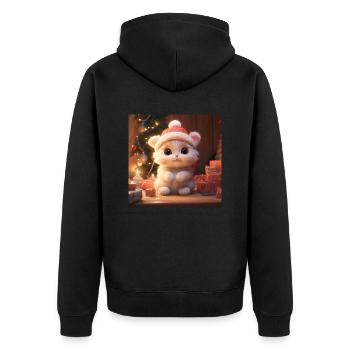 Festliche Mieze im Weihnachtszauber - Unisex Premium Bio Zip Hoodie - Schwarz - Hinten - Nico (187cm)