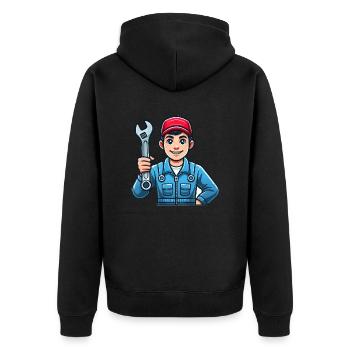 KFZ Mechaniker - Unisex Premium Bio Zip Hoodie - Schwarz - Hinten - Nico (187cm)
