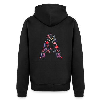 Lettre a personnalisée floral - idée cadeau - Veste à capuche bio Premium Unisexe - noir - Dos - Nico (187cm)