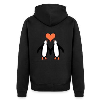 Zwei Pinguine Paar Pärchen Liebe 2 Verliebte Herz - Unisex Premium Bio Zip Hoodie - Schwarz - Hinten - Nico (187cm)