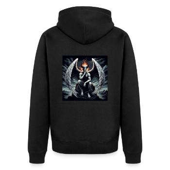 Gefallener Engel in Träumerei - Unisex Premium Bio Zip Hoodie - Schwarz - Hinten - Nico (187cm)