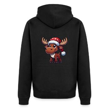 reh comic weihnachten - Unisex Premium Bio Zip Hoodie - Schwarz - Hinten - Nico (187cm)