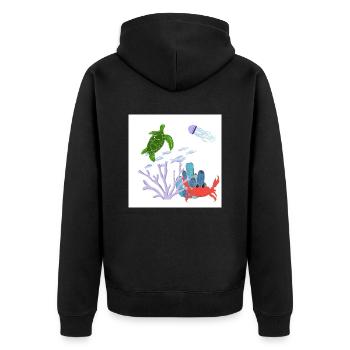 Föhliches Korallenriff - Unisex Premium Bio Zip Hoodie - Schwarz - Hinten - Nico (187cm)