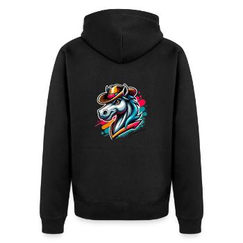 Cheval d’équitation western avec chapeau de cow-boy - Veste à capuche bio Premium Unisexe - noir - Dos - Nico (187cm)